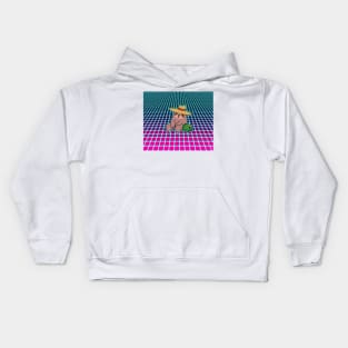 Cowboy Sloth and Cactus Vaporwave Grid Kids Hoodie